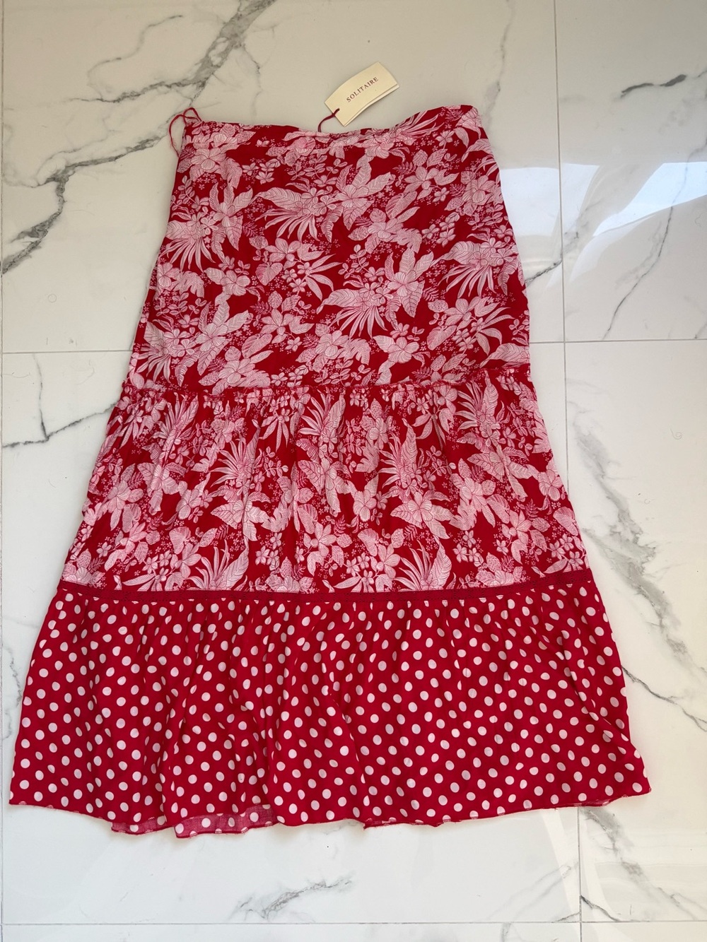 NWT Boh Solitaire Mixed Print Tiered Maxi Skirt Large